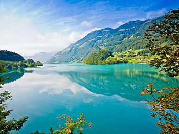 Summer River, river, grass, lake, summer, reflection, clouds, trees, nature, mountains, forest HD wallpaper