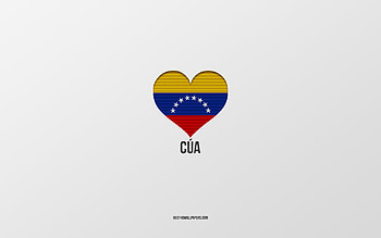 I Love Cua, Colombian cities, Day of Cua, gray background, Cua, Colombia, Colombian flag heart, favorite cities, Love Cua HD wallpaper