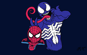 Venom And Spiderman , venom, spiderman, superheroes, artist, artwork, digital-art, minimalism, minimalist, funny HD wallpaper