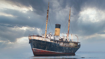 Shipwreck, stranded, boat, water HD wallpaper
