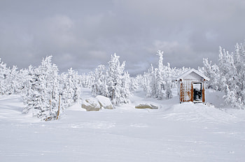 Landscape, Winter, Nature, Trees, Snow, Small House, Lodge HD wallpaper