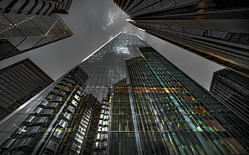 Glass facade, building, reflections HD wallpaper