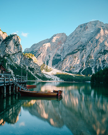 Boat, pier, lake, exotic and natural, mountains HD phone wallpaper