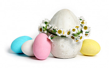 Happy Easter!, blue, egg, pink, white, flower, card, easter HD wallpaper