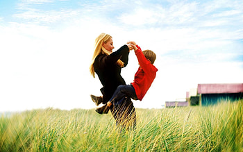 Grass, Sky, Miscellanea, Miscellaneous, Boy, Female, Joy, Woman HD wallpaper