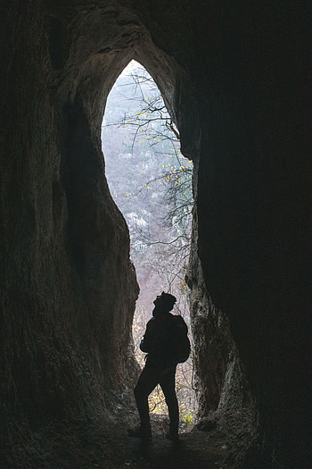 Nature, Rock, Dark, Miscellanea, Miscellaneous, Human, Person, Cave HD phone wallpaper