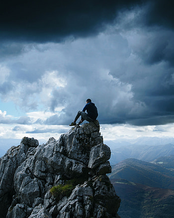 dom, Nature, Mountains, Rock, Precipice, Break, Height, Human, Person HD phone wallpaper
