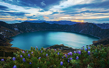 Quilatoa, Ecuador’s own version of Crater Lake, landscape, trees, clouds, sky, flowers, mountains HD wallpaper