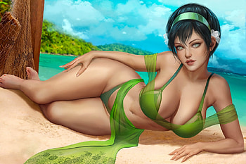 Voluptuous Beauty, bikini, girl, beach, woman, voluptuous, art, beautiful, digital, fantasy, lamamake, green HD wallpaper
