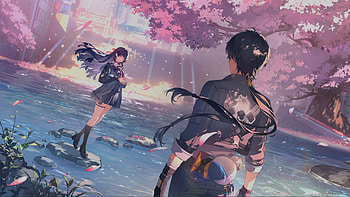 Wuthering Waves Quad — Rover & Chisa Under Sakura Skies, video game, Wuthering Waves, Rover (Wuthering Waves), Chisa (Wuthering Waves) HD wallpaper