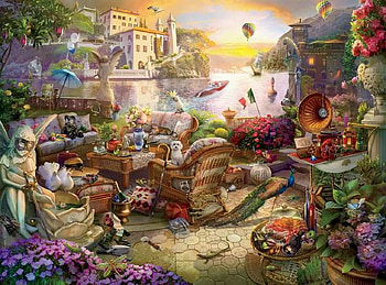 :), dog, bird, fantasy, bay, stuff, peacock, pasari, terrace HD wallpaper