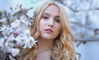 Beautiful, woman, outdoor, blossom HD wallpaper