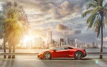 Lamborghini Huracan, , supercars, cityscapes, side view, red Lamborghini Huracan, italian cars, Lamborghini HD wallpaper