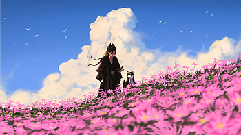 Anime Girl And Dog Bound By Loyalty And Oath, anime-girl, anime, warrior, sword, artist, artwork, digital-art HD wallpaper