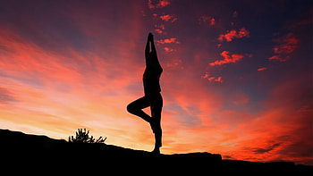 Yoga, silhouette, sunset HD wallpaper