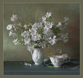 White bouquet, still life, bouquet, white, flower HD wallpaper