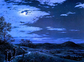 Nature, Fantasy, Night, Moon, Path, Trail, Travelers HD wallpaper