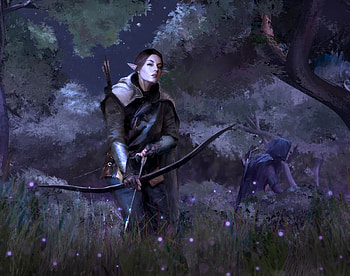 Elf archer, night, blue, art, archer, elf, dark, fantasy, hector betancur, forest HD wallpaper