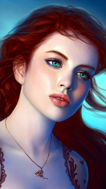 Fantasy Girl, red hair, green eyes, fantasy, woman HD phone wallpaper