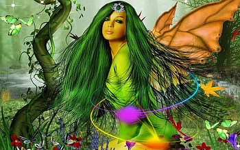 Pretty Green Fairy, wings, coloful, digital, Fairy, fantasy, pretty, magical, bright, green, Green hair, lovely HD wallpaper