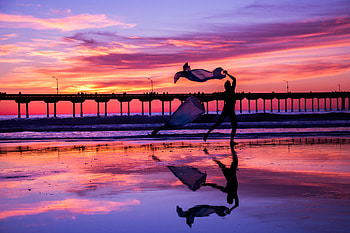 Sunset, Sea, Dance, Dark, Pier, Silhouette HD wallpaper