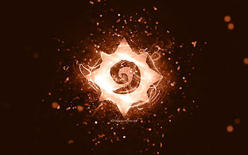 Hearthstone brown logo, , brown neon lights, creative, brown abstract background, Hearthstone logo, online games, Hearthstone HD wallpaper