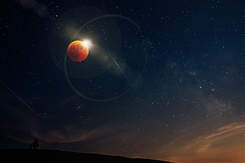 Universe, Shining, Moon, Glare, Starry Sky, Eclipse, Astronomy HD wallpaper