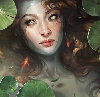 Shallows, plants, art, beautiful, long hair, beauty, woman, lady, fantasy, abstract, green, brown hair, water, fantasy woman, female HD wallpaper
