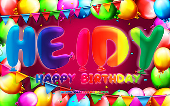 Happy Birtay Heidy, , colorful balloon frame, Heidy name, purple background, Heidy Happy Birtay, Heidy Birtay, popular german female names, Birtay concept, Heidy HD wallpaper