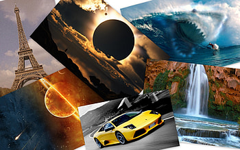 what the world has, iffel tower, cars, sharks, waterfalls, lambo, wonders, collage, all in one, space, world, amazing, sun, ocean HD wallpaper