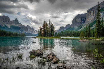 Landscape, Nature, Trees, Mountains, Rocks, Lake HD wallpaper