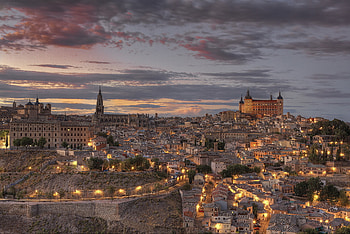 Cities, Twilight, Lights, Dusk, r, Spain, Toledo HD wallpaper