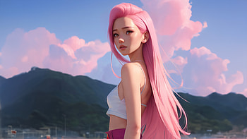 Whispers Of Wind Dashing Pink Haired Anime Girl Looking Back, anime-girl, anime, pink, artist, artwork, digital-art HD wallpaper