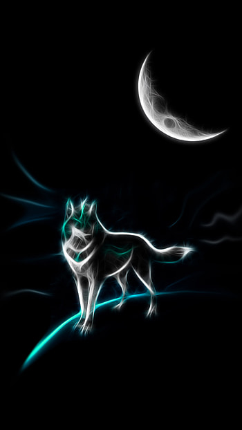 Wolf, electric blue, moon, blue, electric, night, dark HD phone wallpaper