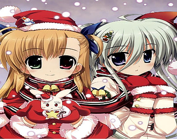 Vivio Takamachi and Einhart Stratos Christmas, einhart stratos, bells, tree, star, snowman, reef, snow, christmas, magical lyrical girl nanoha strikers, santa, rabbit, vivio takamachi HD wallpaper