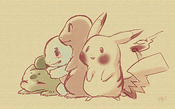 Starter Pokemon and Pikachu, bulbasaur, charmander, first generation, pikachu, pokemon, squirtle HD wallpaper