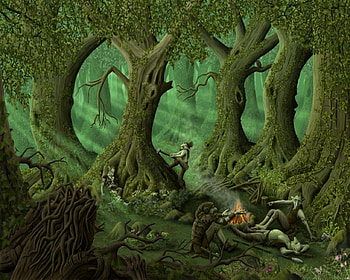 Forest Goblins, axes, woods, camp, goblins, fire HD wallpaper