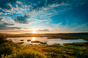 Landscape, Nature, Sun, Dawn, Lake, Shore, Bank HD wallpaper