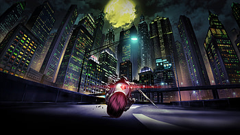 Garo Vanishing Line, anime, city, moon, motorcycle, artwork, artist, digital-art HD wallpaper
