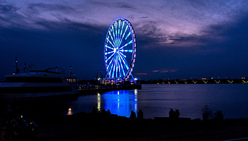 Cities, Night, Shore, Bank, Ferris Wheel HD wallpaper