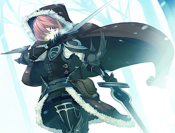 Beauty of Annihilation, winter, awesome, cute, beauty, snow, snowing, short hair, wicked, warrior, sexy, sword, hot, beautiful, pink hair, armor, anime girl, cool, weapon, fighter HD wallpaper