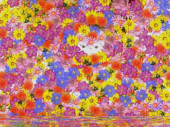 ABSTRACT FLOWERS WITH CATS EYES CENTERED, design, abstract, flower HD wallpaper