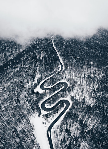 Nature, Snow, View From Above, Road, Forest, Sinuous, Winding HD phone wallpaper