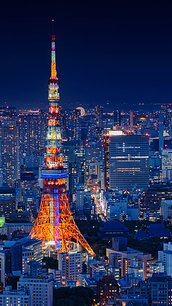 Tokyo Tower, Night cityscape, Tokyo skyline, Mobile HD phone wallpaper