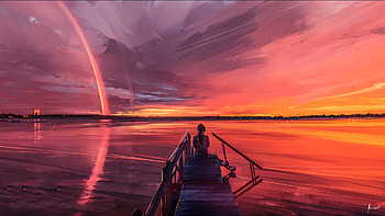 Alone Girl Sitting On Pier Side, alone, artist, artwork, digital-art, pier, artstation HD wallpaper