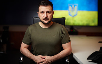 Volodymyr Zelenskyy, coat of arms, president, Ukraine, flag HD wallpaper