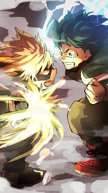 Epic Clash: Bakugou vs Midoriya – My Hero Academia , Katsuki Bakugou, Izuku Midoriya, Anime, My Hero Academia HD phone wallpaper