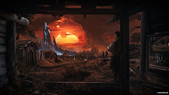 Watcher at Crimson Dawn — Sci‑Fi Fantasy Planetscape, fantasy, Sci Fi, man, planet, landscape, fantasy landscape HD wallpaper