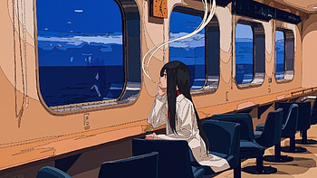 Travel, train, anime girl HD wallpaper