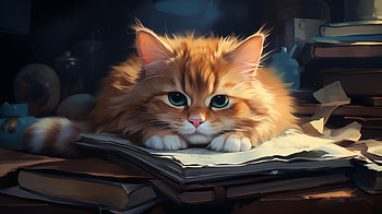 Scholarly Cat with Book, book, Animal, cat HD wallpaper